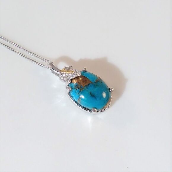 Turquoise Mojave Blue & Zircon Pendant Necklace - Picture 2 of 9